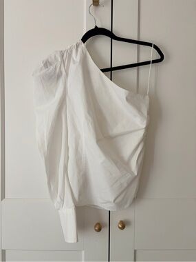 Jonathan Simkhai White One-Shoulder Puff Sleeve Top | 2